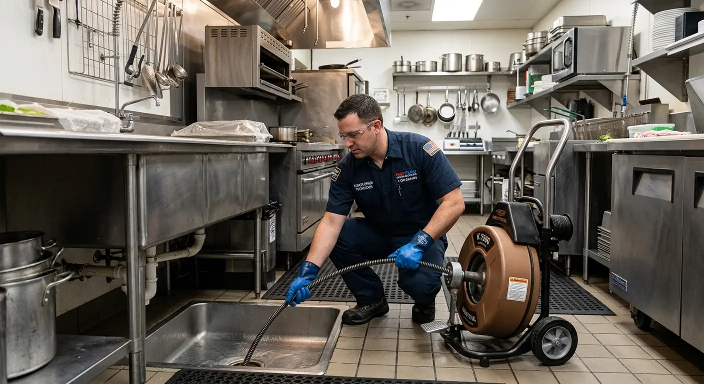 Commercial drain cleaning service in a restaurant kitchen in Blacklick Estates